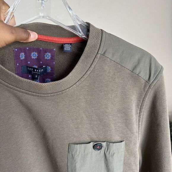 Ted Baker Men's Cotton Blend Mixed Media Pullover Sweater Thick Green 3 US M - Picture 5 of 6